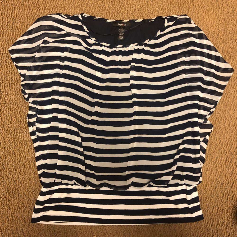 Navy and white stripe top